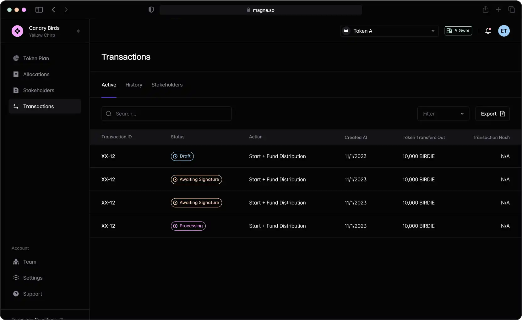 Magna Transactions Dashboard - Product Preview